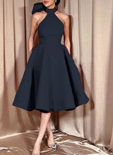 Ball-Gown Halter Sleeveless Satin(Non-Stretch) Homecoming Dresses With Bow(s)-Ballbella