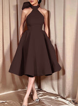 Ball-Gown Halter Sleeveless Satin(Non-Stretch) Homecoming Dresses With Bow(s)-Ballbella