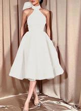 Ball-Gown Halter Sleeveless Satin(Non-Stretch) Homecoming Dresses With Bow(s)-Ballbella