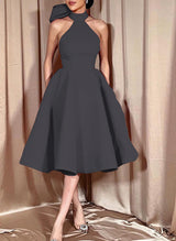 Ball-Gown Halter Sleeveless Satin(Non-Stretch) Homecoming Dresses With Bow(s)-Ballbella