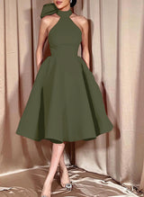 Ball-Gown Halter Sleeveless Satin(Non-Stretch) Homecoming Dresses With Bow(s)-Ballbella