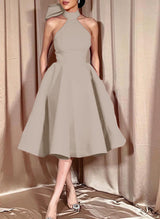 Ball-Gown Halter Sleeveless Satin(Non-Stretch) Homecoming Dresses With Bow(s)-Ballbella