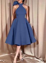Ball-Gown Halter Sleeveless Satin(Non-Stretch) Homecoming Dresses With Bow(s)-Ballbella