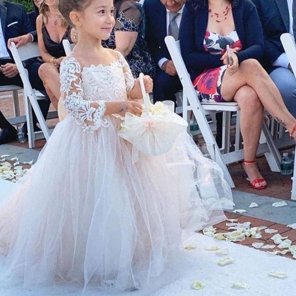 Ball Gown Long Sleeve Floor Length Tulle Applique With Back Bow Flower Girl Dress Ballbella Ball Gown Long Sleeve Floor Length Tulle Applique With Back Bow Flower Girl Dress Ballbella