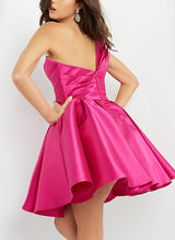 Ball-Gown One-Shoulder Sleeveless Short/Mini Satin Homecoming Dresses-Ballbella