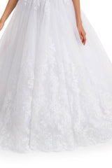 Ball Gown Round Sequined Floor-length Sleeveless Open Back Appliques Lace Wedding Dress-Ballbella