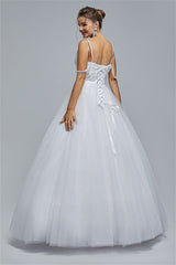 Ball Gown Spaghetti strap Square Neckline Beading Tulle Ankle Length Open Back Beautiful Prom Dress-Ballbella