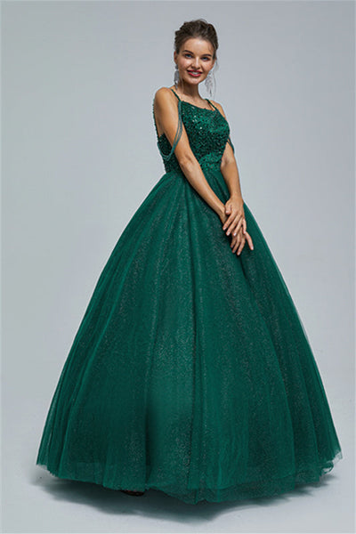 slim fit dress slacks Emerald Green Square Neck Ruffle Slit Prom Dress – FancyVestido main image 0