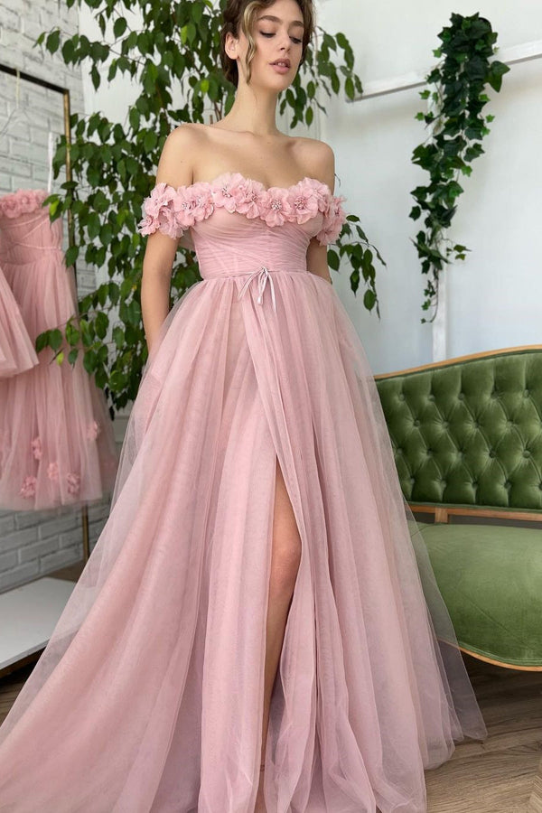 Ball Gown Strapless High Split Sequined Flower Floor-length Vintage Prom Dress-Ballbella