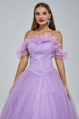 Ball Gown Strapless Tulle Sequined Beaded Floor-length Sleeveless Open Back Prom Dress-Ballbella