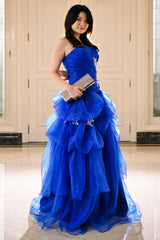 Ball Gown Sweetheart Floor Length Organza Beading Prom Dress-Ballbella