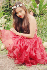 Ball Gown Sweetheart Knee Length Organza Beaded Prom Dress-Ballbella