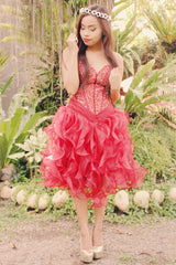 Ball Gown Sweetheart Knee Length Organza Beaded Prom Dress-Ballbella