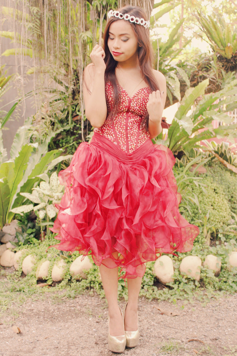 Ball Gown Sweetheart Knee Length Organza Beaded Prom Dress-Ballbella