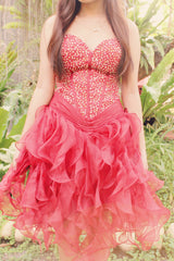Ball Gown Sweetheart Knee Length Organza Beaded Prom Dress-Ballbella
