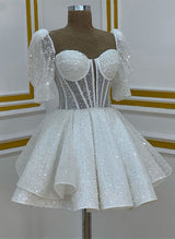 Ball-Gown Sweetheart Short Sleeves Sequined(Non-Stretch) Homecoming Dresses-Ballbella