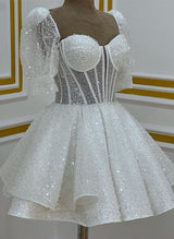 Ball-Gown Sweetheart Short Sleeves Sequined(Non-Stretch) Homecoming Dresses-Ballbella