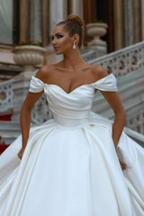 Ball Gown Sweetheart Sleeveless Off-the-shoulder Floor-length Sleeveless Wedding Dress-Ballbella
