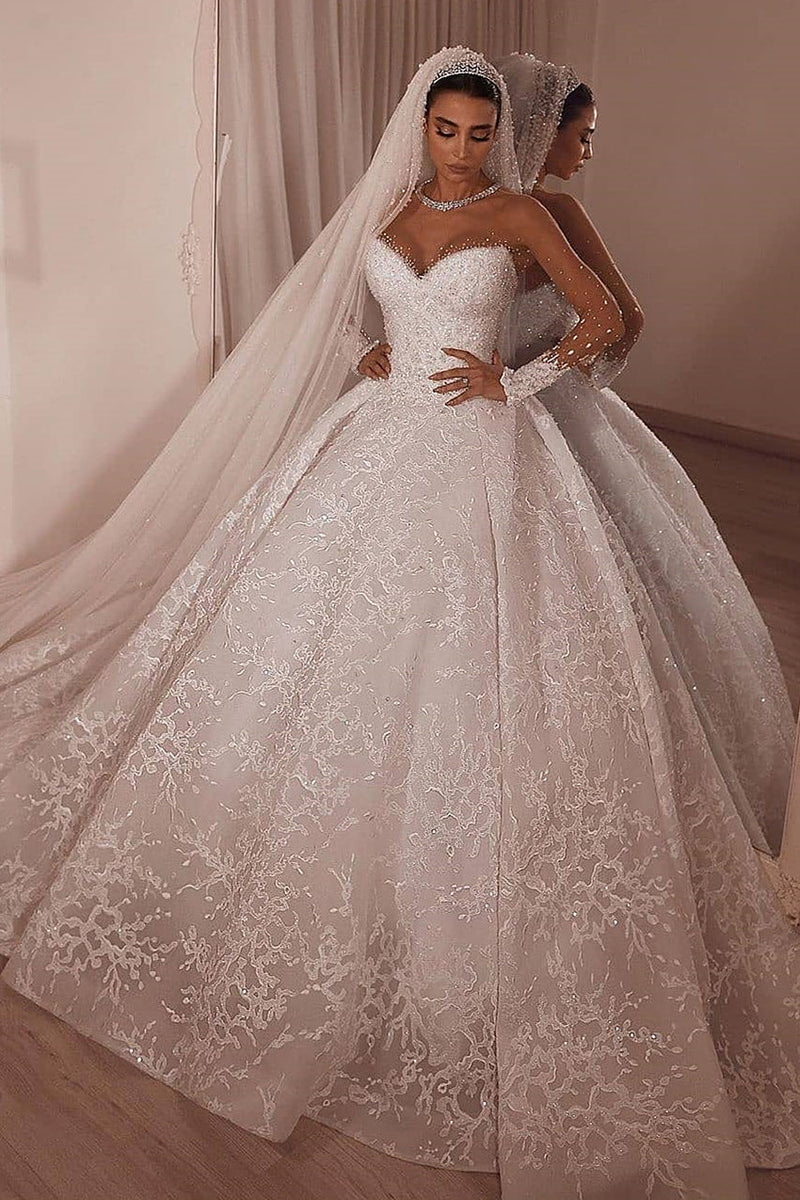 Ball Gown Sweetheart Sweep Train Organza Applique Paillette Wedding Dress Ball Gown Sweetheart Sweep Train Organza Applique Paillette Wedding Dress