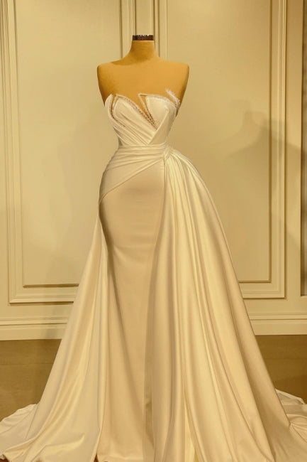 Ballbella Beautiful Mermaid Wedding Gowns With Lace Long White Glitter Sleeveless-Ballbella