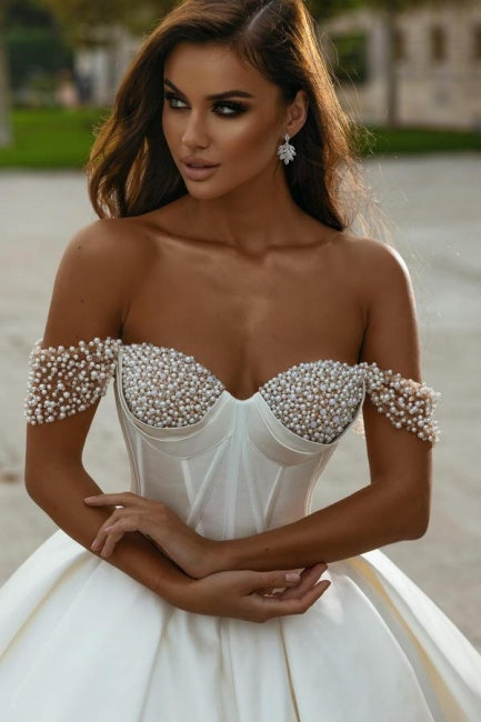 Ballbella Beautiful Off-the-shoulder Sleeveless Wedding Gowns With Beads Long-Ballbella