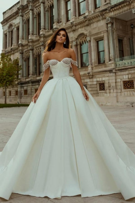 Ballbella Beautiful Off-the-shoulder Sleeveless Wedding Gowns With Beads Long-Ballbella