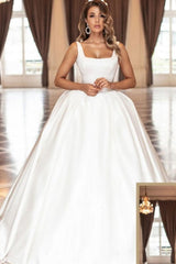 Ballbella Chic Chic Modern White Satin Wedding Gowns Sleeveless-Ballbella