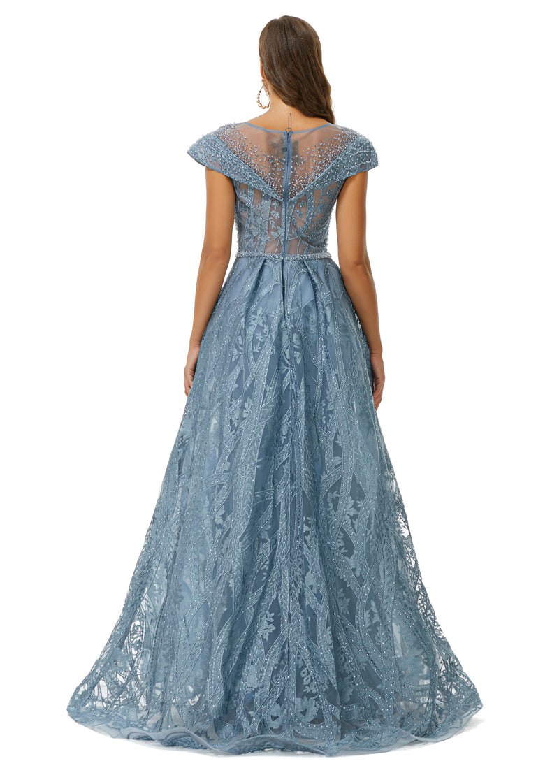 Ballbella Design | Champange Sparkle Beaded Long Sleeves Prom Dresses with Overskirt, Champange / US2 Ballbella Design | Champange Sparkle Beaded Long Sleeves Prom Dresses with Overskirt, Champange / US2