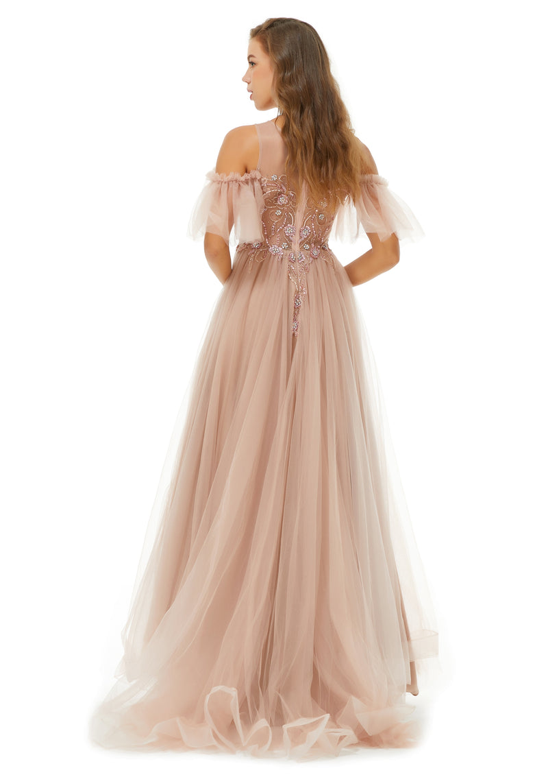 beaded dress designs Slit Corset Beaded Long Formal Prom Dress Adora Design 3365