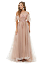 Ballbella Design | Sparkle Beaded Cool shoulder A-line Beaded Prom Dresses-Ballbella