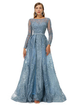 Ballbella Design | Sparkle Beaded Mermaid Long sleeves Prom Dresses with Overskirt-Ballbella