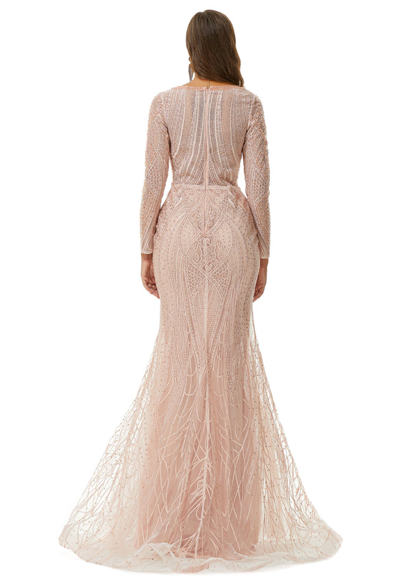 Ballbella Design | Sparkle Beaded Mermaid V-neck Long sleeves Prom Dresses-Ballbella