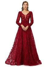 Ballbella Design | Sparkle Beaded Wine Red Long Sleeves Prom Dresses-Ballbella