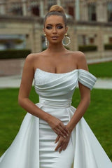 Ballbella Designer Satin Sleeveless Sequined Wedding Dress With Slit Off-the-shoulder-Ballbella