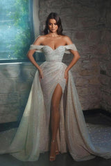 Ballbella Elegant Sleeveless Glitter Wedding Gowns With Split off-the-shoulder-Ballbella