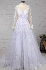 Ballbella Long Sleeves Scoop Wedding Dress Princess Lace Bridal Gown-Ballbella