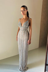 Ballbella Luxury Sleeveless Mermaid Evening Dress With Beadings-Ballbella