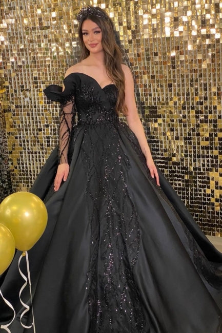 ball gown black wedding dress Strapless Drop Waist Satin Francesca upright silhouette for the contemporary bride Elegant Black Ball Gown Wedding