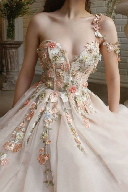 floral one shoulder prom dress Ballbella Modern One Shoulder Flowers Prom Dress With Slit Long