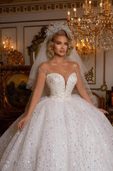 Ballbella Modern Sweetheart Sleeveless Ball Gown Wedding Dress With Glitter Off-the-shoulder-Ballbella