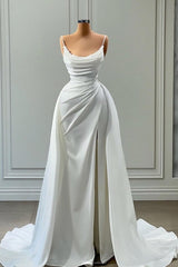 Ballbella Modern White Spaghetti Straps Wedding Gowns With Beads Long-Ballbella
