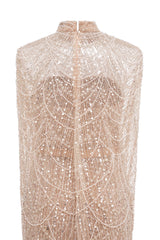 Beading Sweep Train High Neck Zipper Sleeveless Evening Dress-Ballbella
