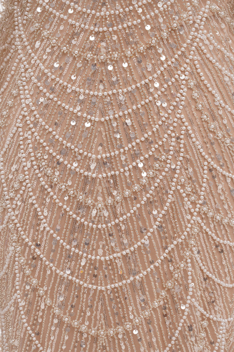Beading Sweep Train High Neck Zipper Sleeveless Evening Dress-Ballbella
