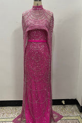 Beading Sweep Train High Neck Zipper Sleeveless Evening Dress-Ballbella