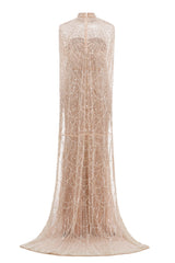 Beading Sweep Train High Neck Zipper Sleeveless Evening Dress-Ballbella