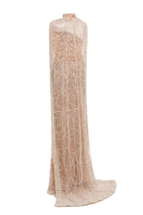 Beading Sweep Train High Neck Zipper Sleeveless Evening Dress-Ballbella