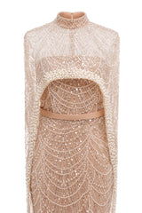 Beading Sweep Train High Neck Zipper Sleeveless Evening Dress-Ballbella