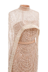 Beading Sweep Train High Neck Zipper Sleeveless Evening Dress-Ballbella
