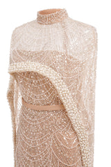 Beading Sweep Train High Neck Zipper Sleeveless Evening Dress-Ballbella