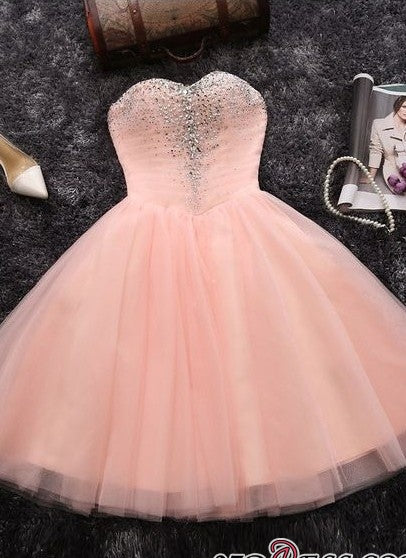 Beads Sequins Short Homecoming Dresses Sweetheart Coral Pink Hoco Dress-Ballbella